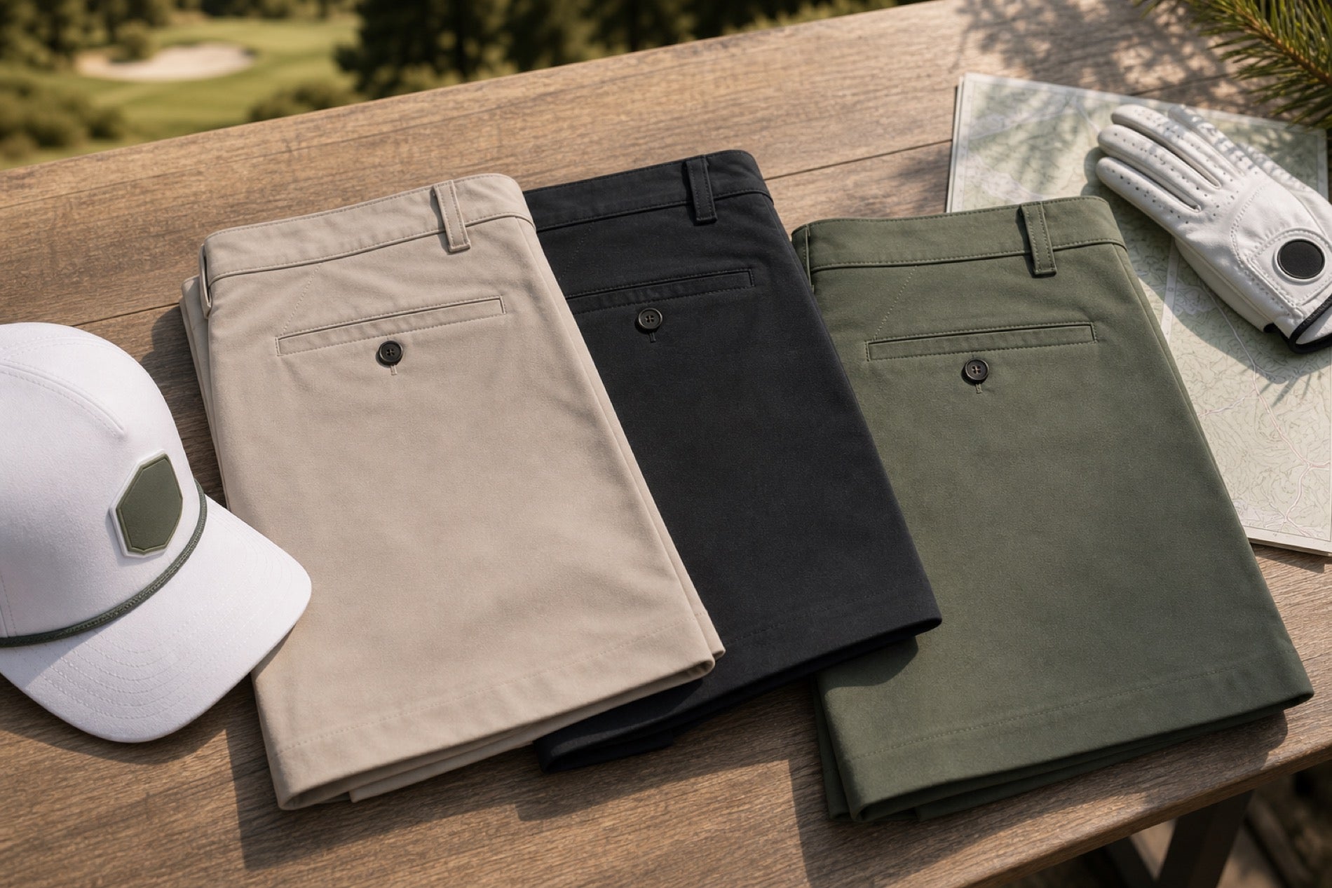 Warm-weather shorts flat lay